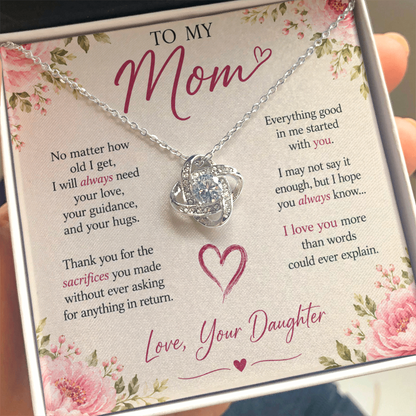 "To my Mom" love knot necklace