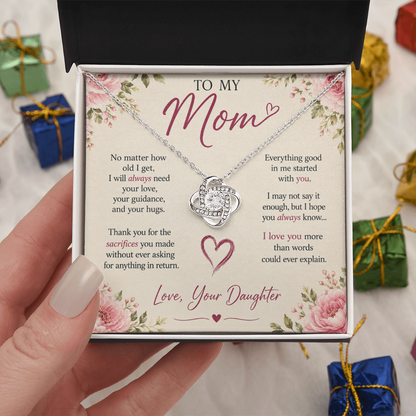 "To my Mom" love knot necklace